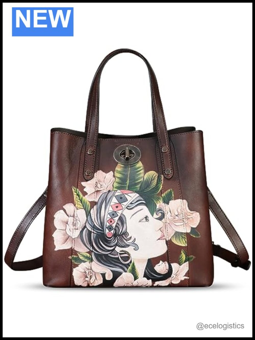 Genuine Leather Hand Painted Satchel Handbag Handmade Tote Women Casual